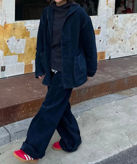 navy denim jacket & navy denim casual pants