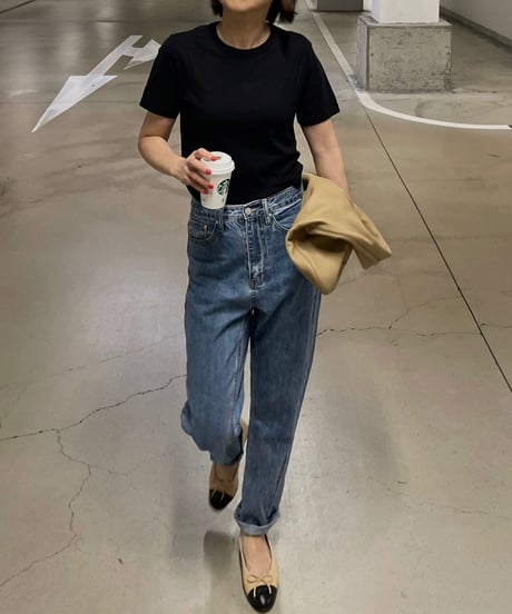 high waist tapered denim