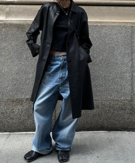classic leather coat middle length
