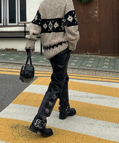 fake leather straight pants