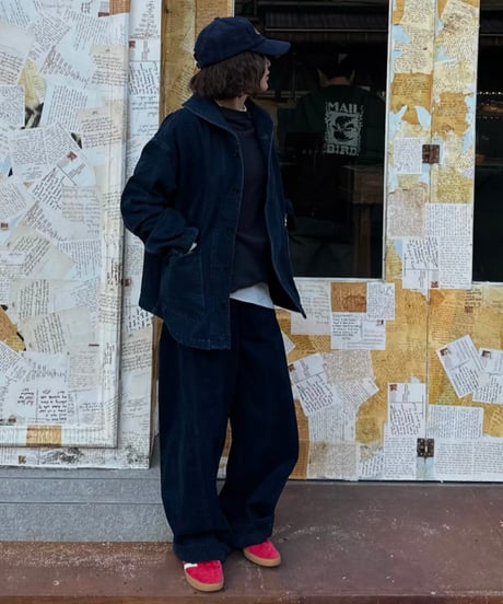 navy denim jacket & navy denim casual pants
