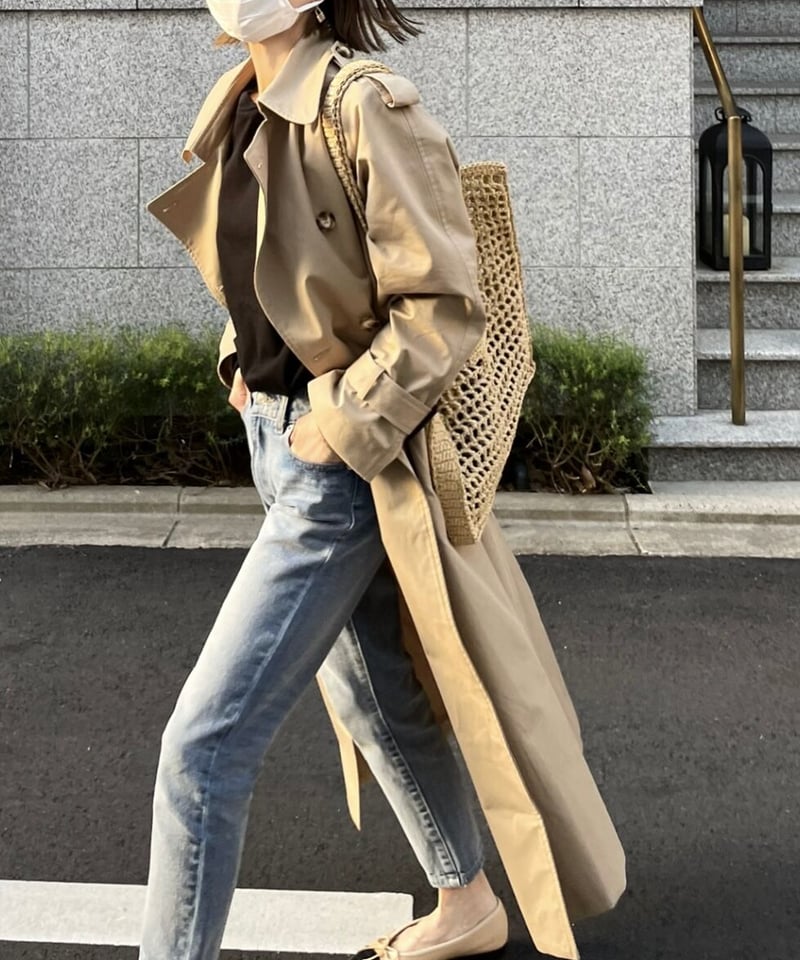 long length］cotton trench coat (beige/black) |