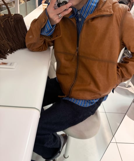 hooded leather blouson(camel)