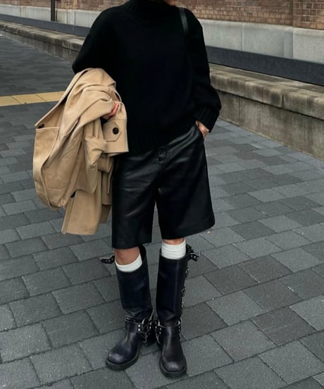 faux-leather half shorts