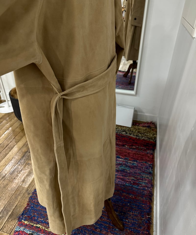 suede leather long coat | ok.soon