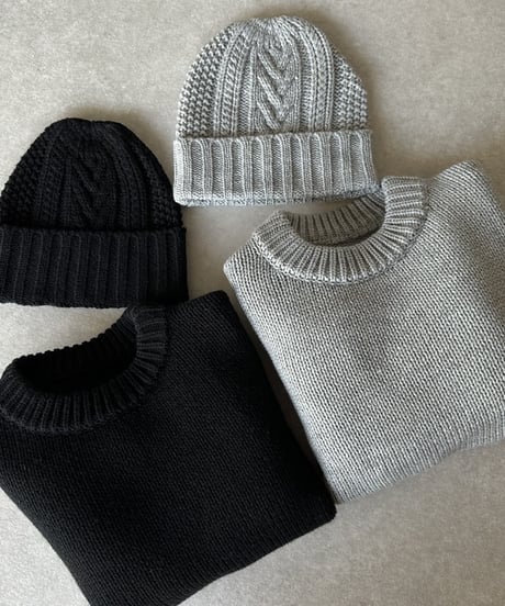 crew neck knit(black/gray)