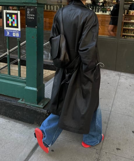 classic leather coat middle length