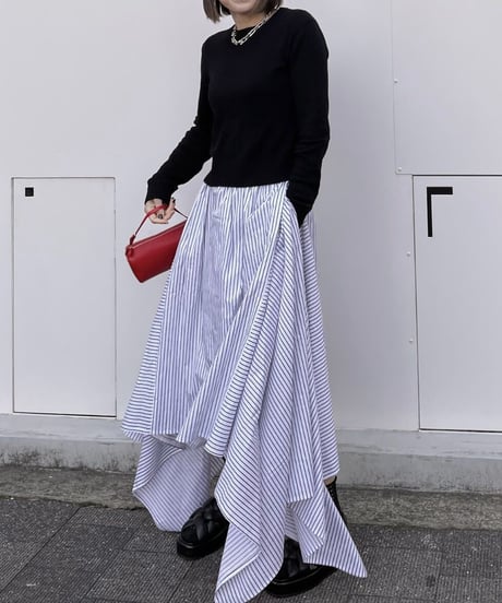 irregular hem long skirt(stripe/white)