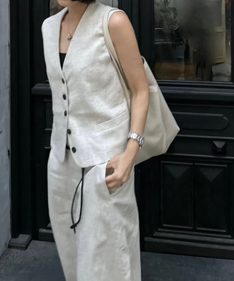 linen vest&slacks setup ecru
