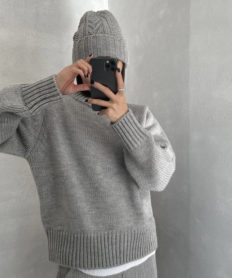 crew neck knit(black/gray)