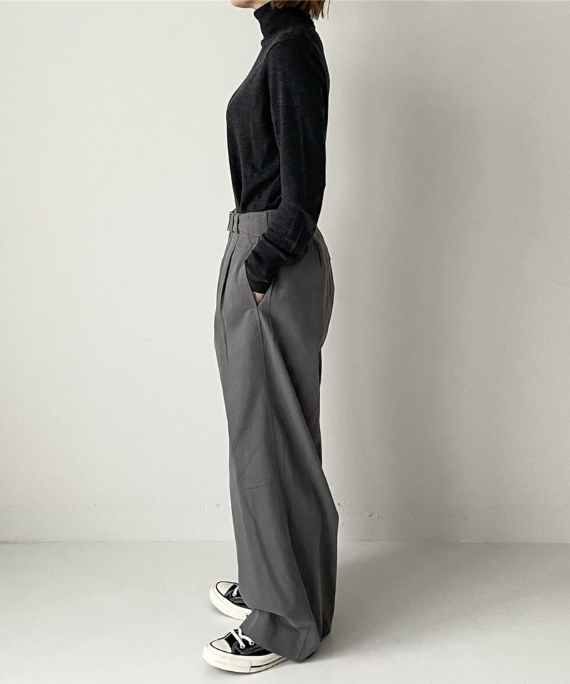 belted cotton pants gray | ok.soon