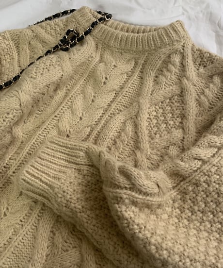 cable  knit(gray,ecru)