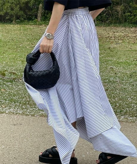 irregular hem long skirt(stripe/white)