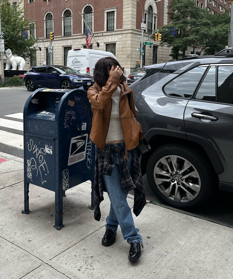 hooded leather blouson(camel) | ok.soon