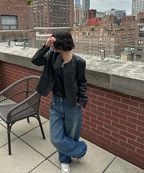 collarless leather jacket