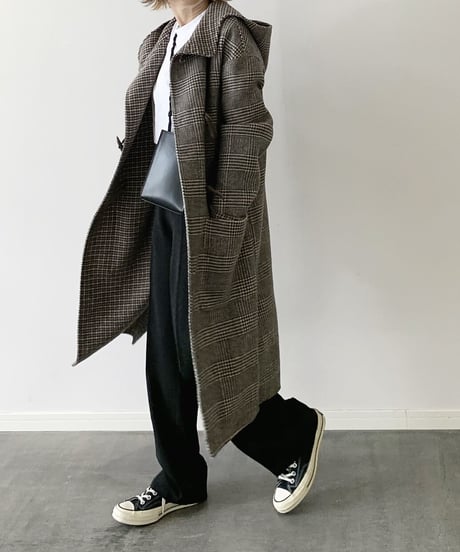 グレンチェックウールリバーコート