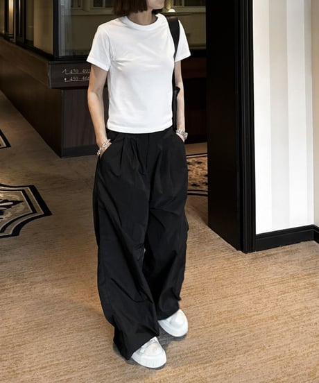 nylon wide pants black