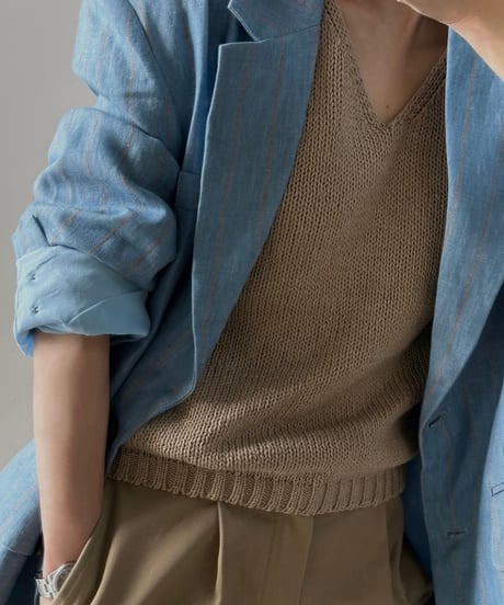 pencil stripe linen jacket blue