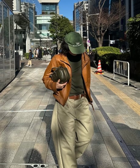 hooded leather blouson(camel)