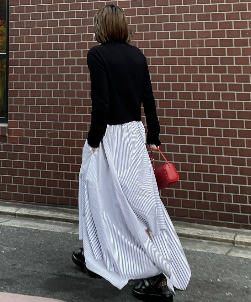 irregular hem long skirt(stripe/white) | ok.soon