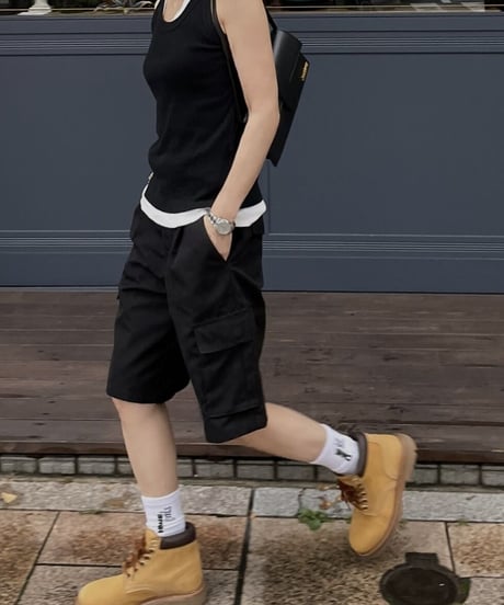 cargo half pants (black/white)