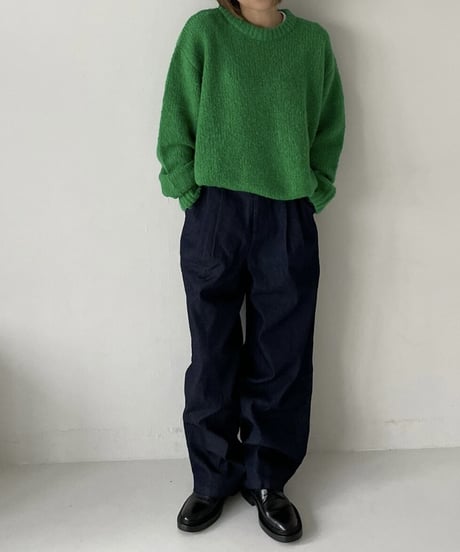 wool blend crew neck  knit(green/black)