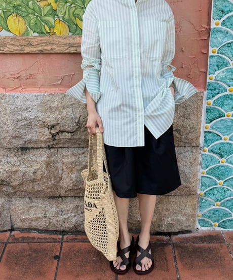 collarless stripe shirt mint green