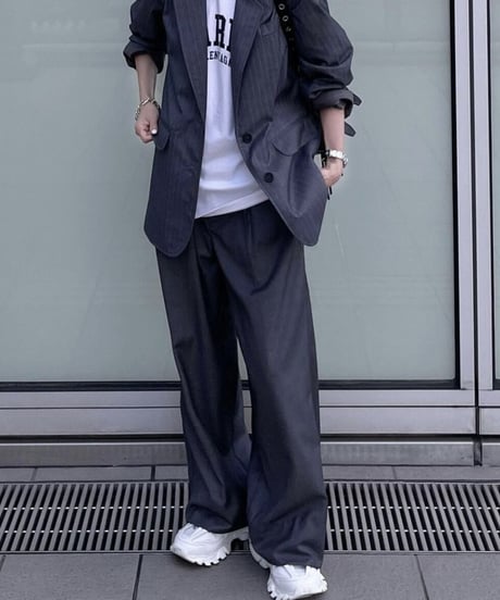 white belt 1tuck slacks (gray)