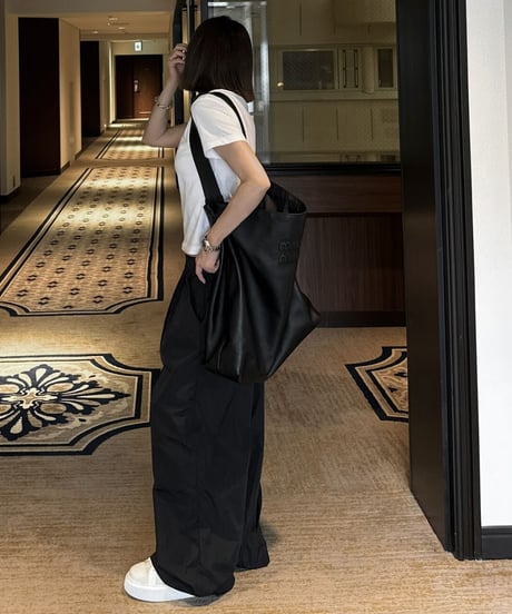 nylon wide pants black