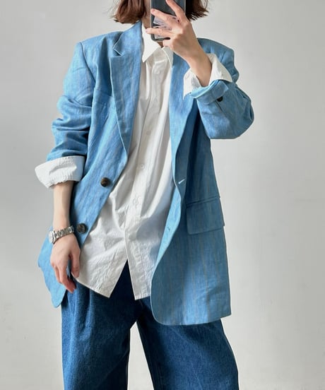 pencil stripe linen jacket blue