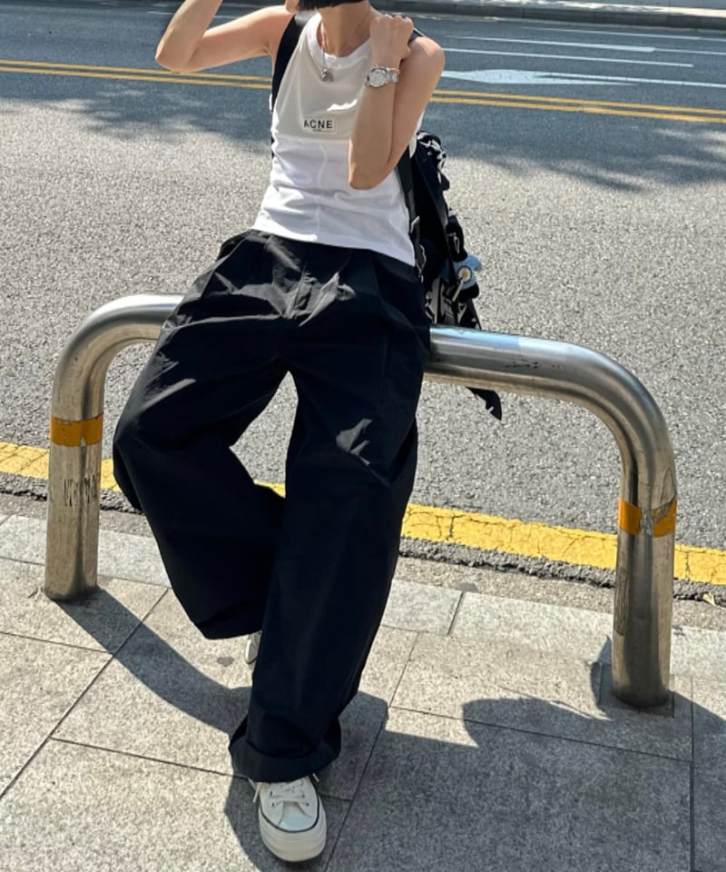 cotton nylon wide pants | ok.soon
