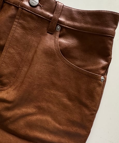 ok.soon×piccadilly faux-leather middle skirt brown