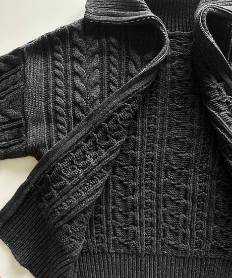 wool blend zip up cable knit