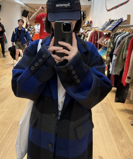 buffalo check wool coat