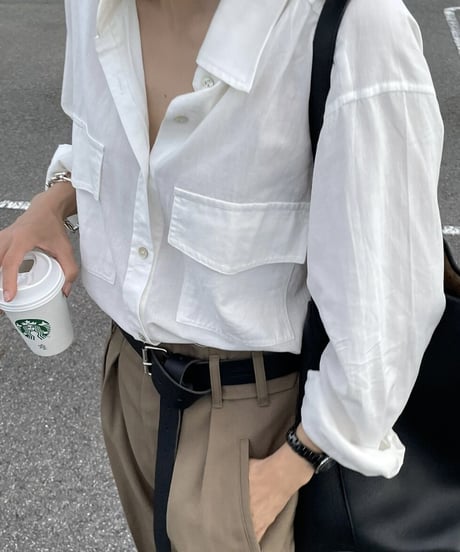 コットンWポケットシャツ(white,black)