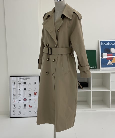 ［long length］cotton trench coat (beige/black)