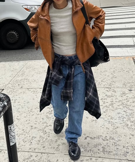 hooded leather blouson(camel)
