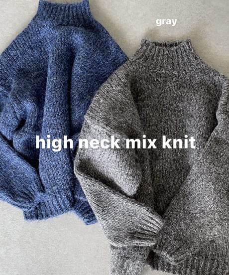 ハイネックミックスニットgray,blue