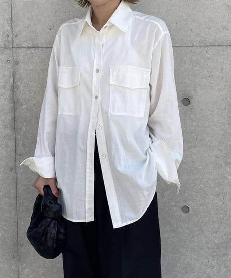 コットンWポケットシャツ(white,black)