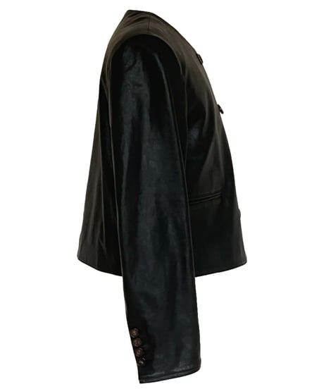 collarless leather jacket