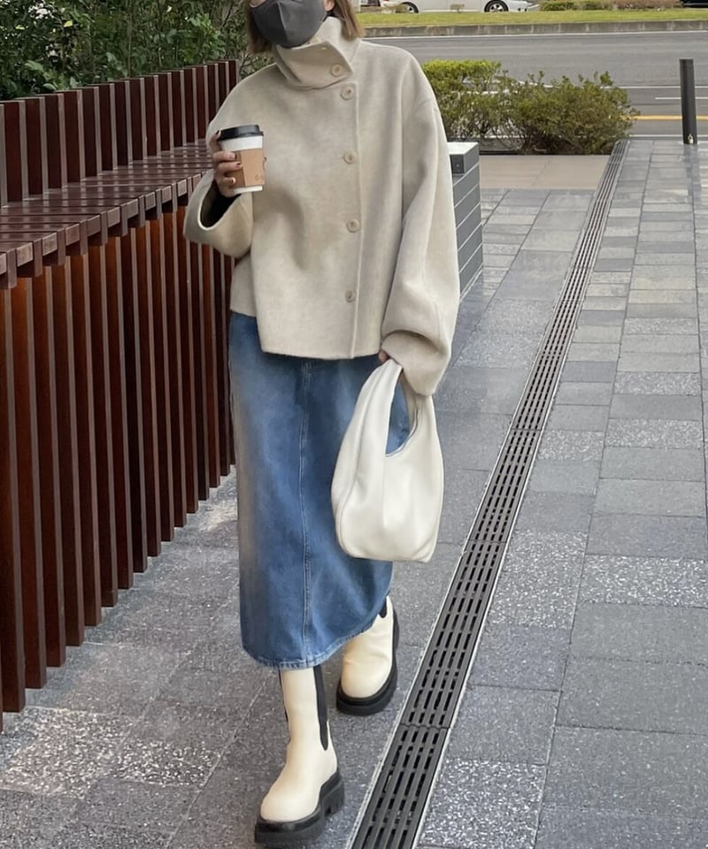 スタンドカラーショートコートgray,ecru | ok.soon