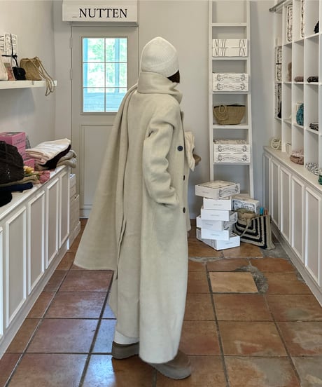 white chester coat with scarf