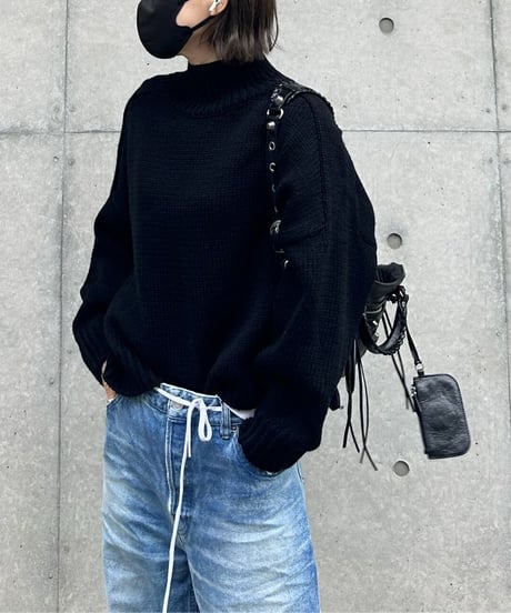 high neck knit(gray/black/offwhite)