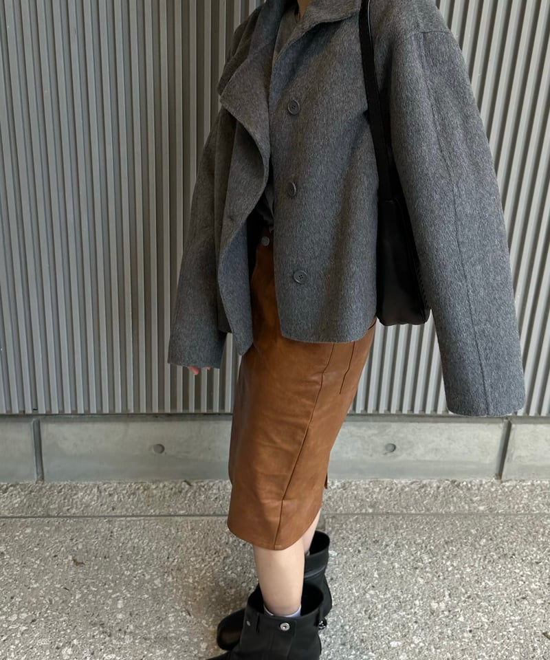 stand collar short coat(gray/black) | ok.soon