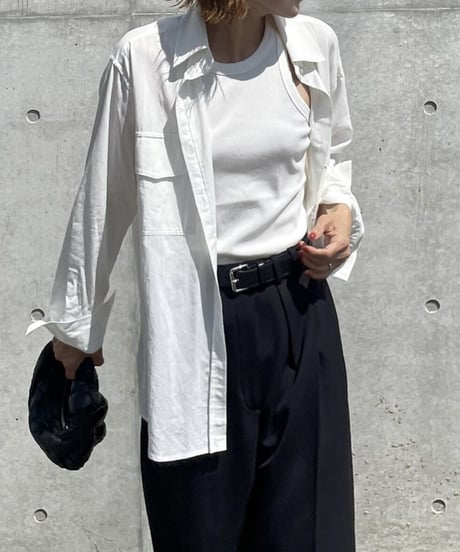 コットンWポケットシャツ(white,black)