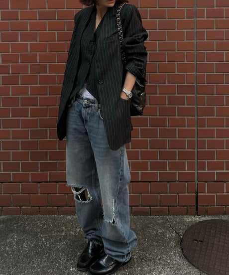 pinstripe collarless jacket&vest