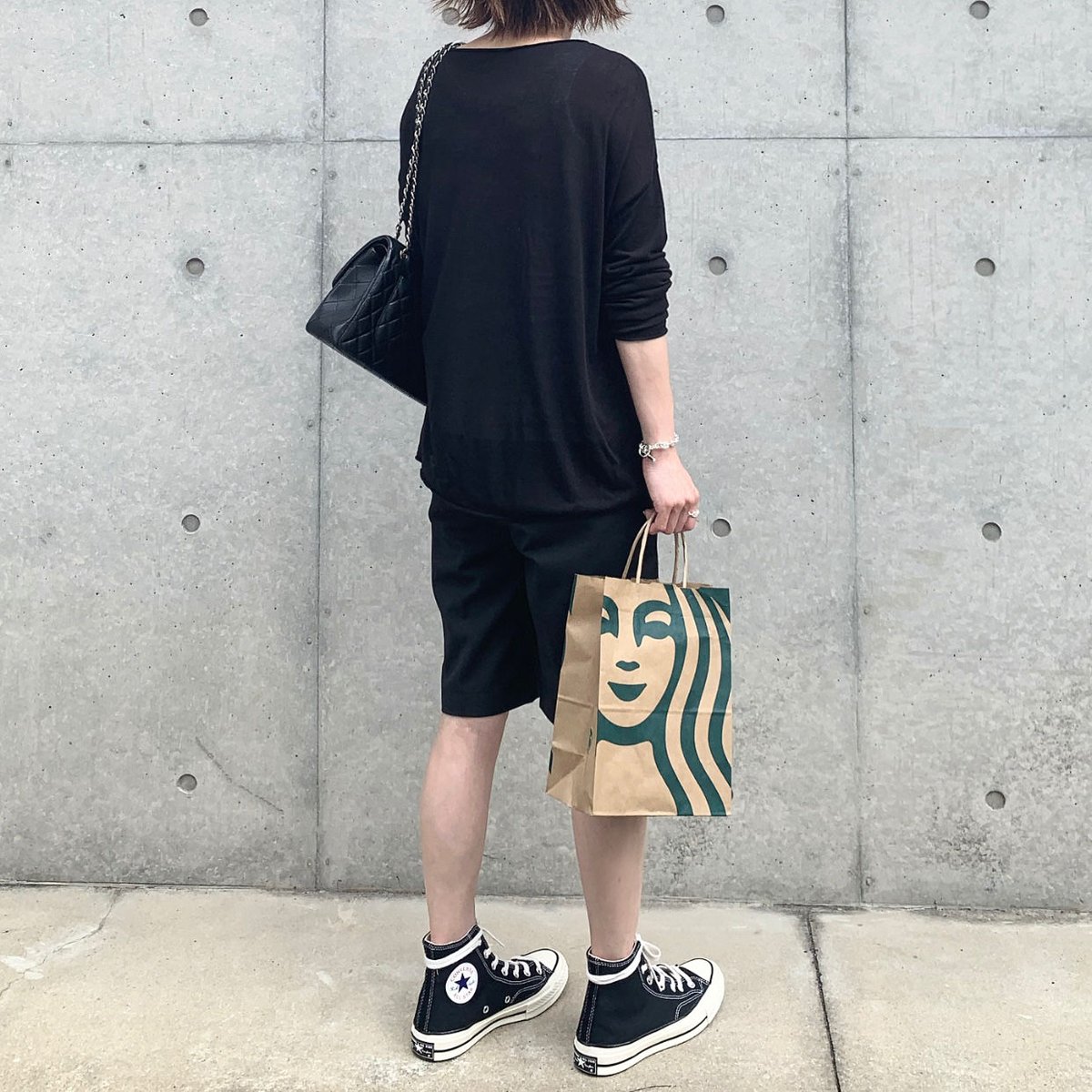 LOHEN ローヘン黒 ダブルウエストハーフパンツ