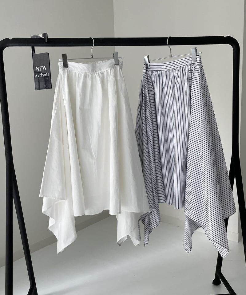 irregular hem long skirt(stripe/white) | ok.soon