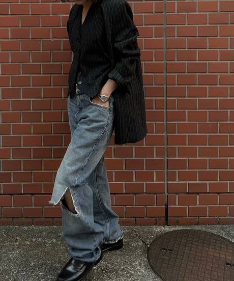 pinstripe collarless jacket&vest
