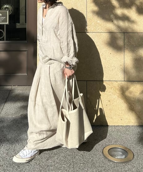 linen shirt&long skirt relax setup